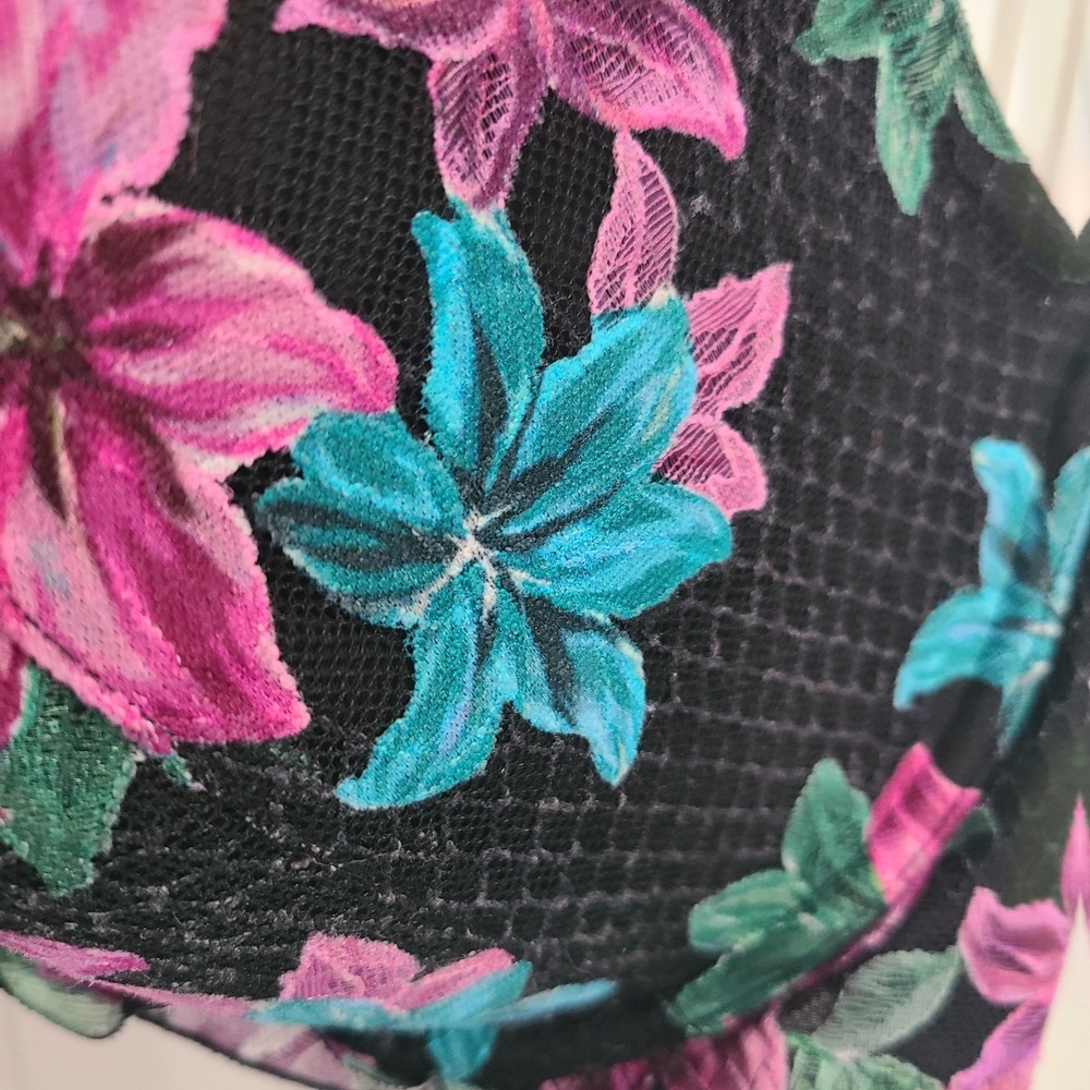 Torrid Lightly Lined Perfect T Shirt Floral Black Teal Pink Bra ‎ 44C - Picture 2 of 11
